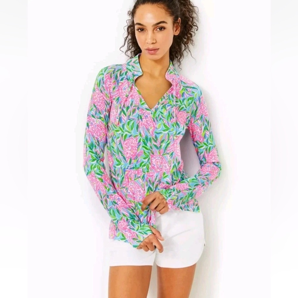 NWT Lilly Pulitzer Cassi popover Frenchie blue Turtley in love sz lg